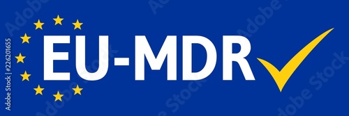 ebbn42 EuropeBannerBlueNew ebbn - german - Europäische Medizinprodukteverordnung - english - (Medical Device Regulation) - text: EU-MDR - Check mark icon - banner - 3to1 xxl g6668
