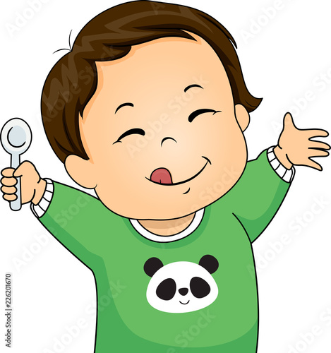 Kid Toddler Boy Meal Yum Illustration