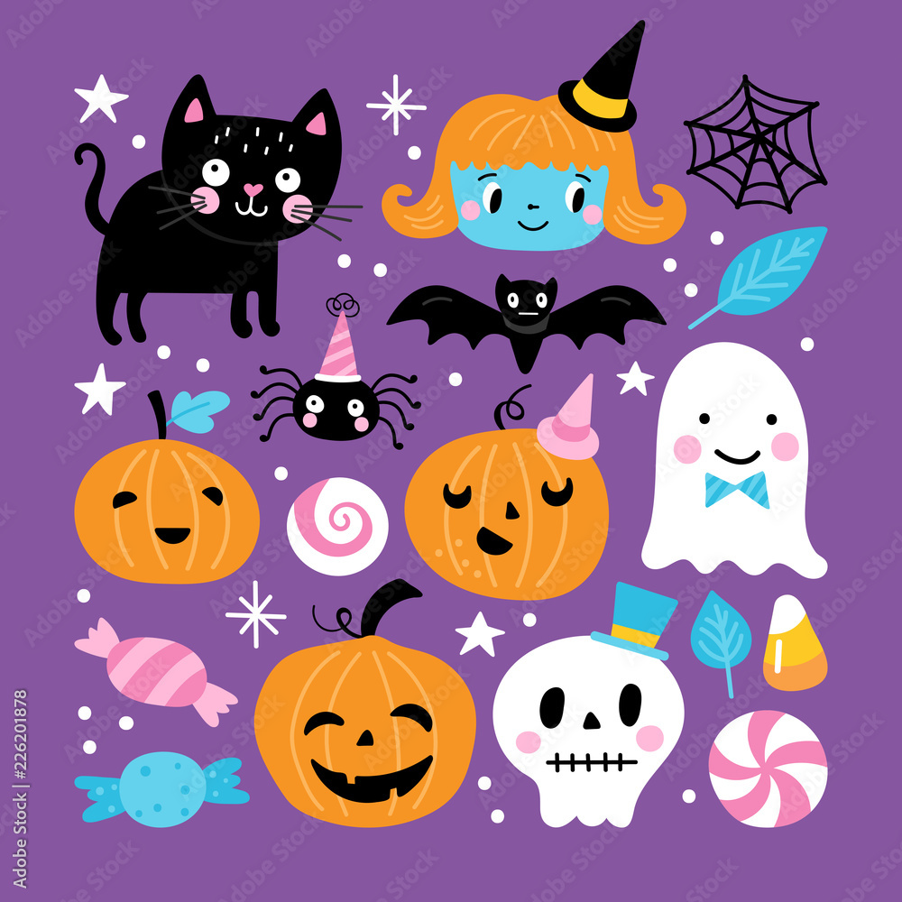 Fototapeta premium Halloween holiday cute element set