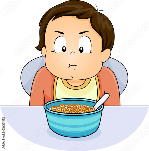 Kid Toddler Boy Refuse Eat Cereal Illustration