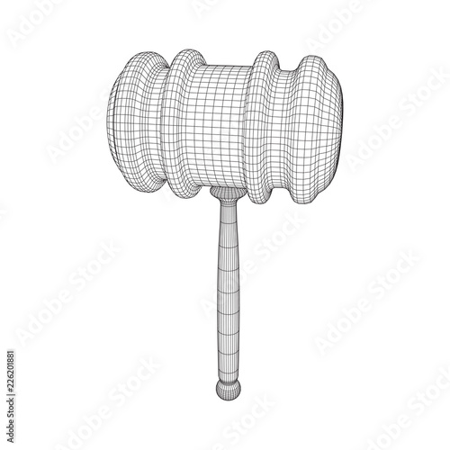 Gavel, hammer of judge or auctioneer. Wireframe low poly mesh vector illustration