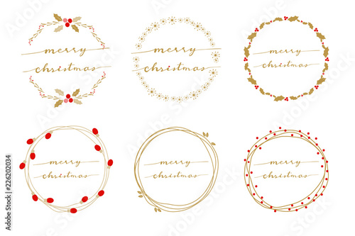 christmas doodle flat style wreath on white background isolated with text hand written calligraphy merry christmas eps10 vector illustration