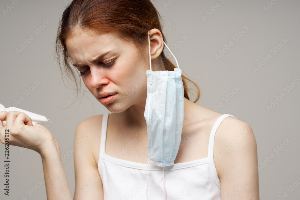 woman has flu runny nose woman has flu runny nose