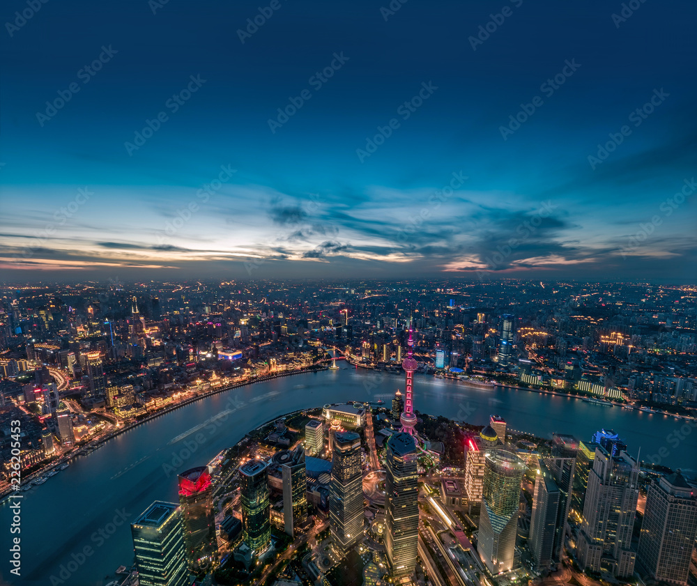 aerial view of shanghai night scene