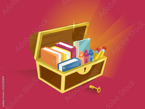School Supplies Treasure Chest Illustration