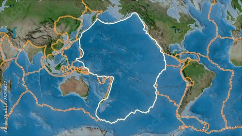 Pacific tectonic plate. Satellite imagery A. Stroke first. Van der Grinten projection