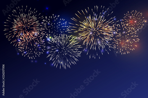 Brightly Colorful Fireworks on twilight background