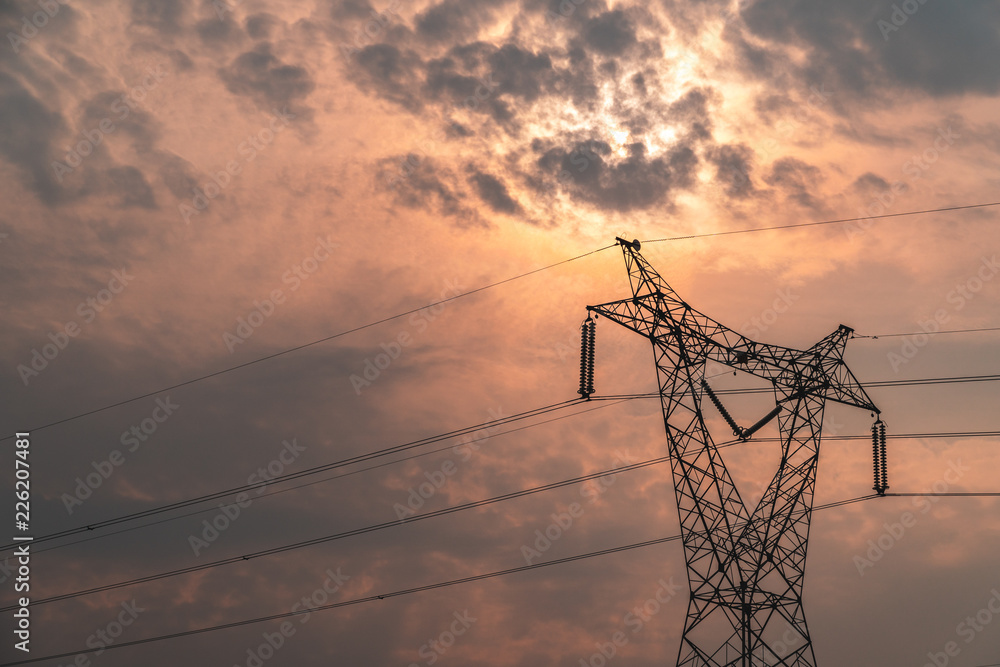 power lines at sunset