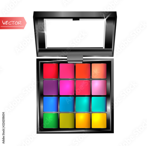 Modern eye shadow palette. Mockup 3d illustration isolated on white background. Graphic concept for your design.