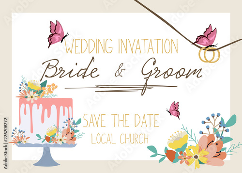 Wedding invitation card design, vector illustration.