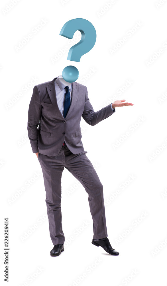 Businessman with question mark instead of his head Businessman with question mark instead of his head