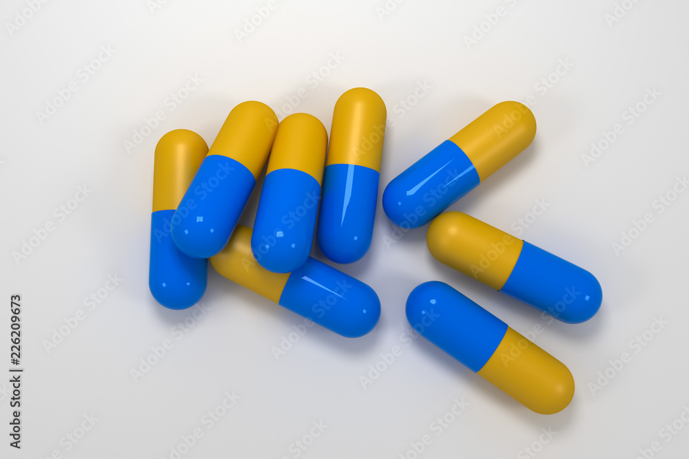 pills capsules on white background, 3D rendering pills capsules on white background, 3D rendering