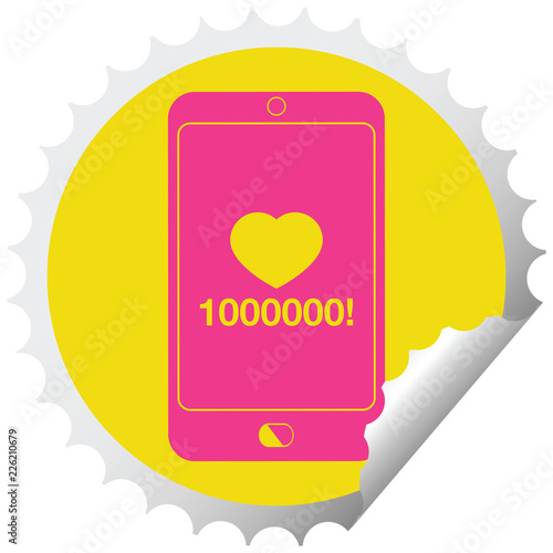 mobile phone showing 1000000 likes circular peeling sticker
