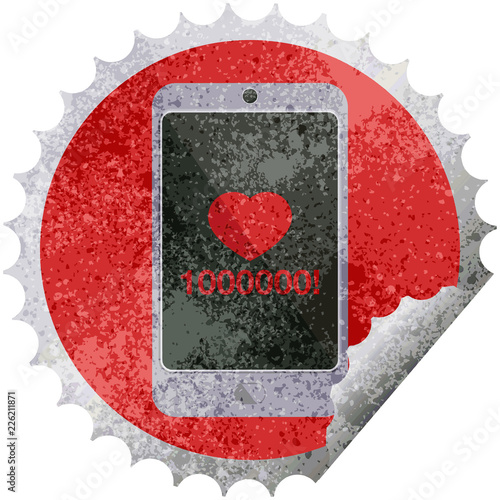 mobile phone showing 1000000 likes round sticker stamp