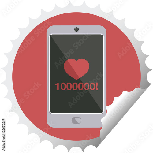 mobile phone showing 1000000 likes round sticker stamp