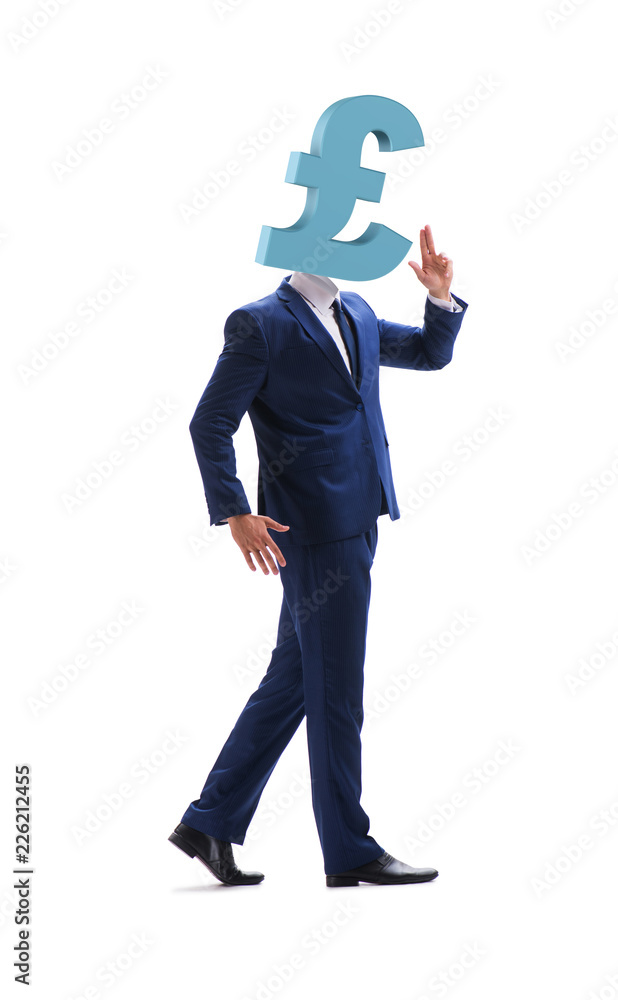 Businessman with british pound sign instead of head Businessman with british pound sign instead of head
