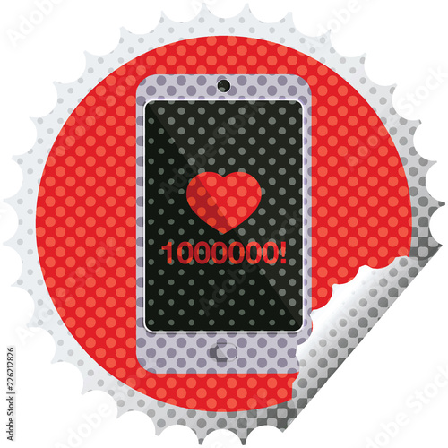 mobile phone showing 1000000 likes round sticker stamp