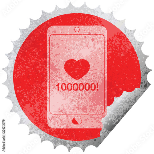mobile phone showing 1000000 likes circular peeling sticker
