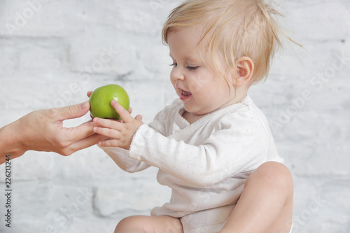  Fresh organic apple as perfect healthy finger food for little ones