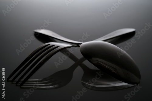 Fork & Spoon Kitchen Utensils fine art abstract on white isolated background