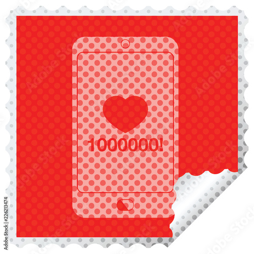 mobile phone showing 1000000 likes square peeling sticker