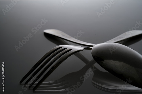 Fork & Spoon Kitchen Utensils fine art abstract on white isolated background