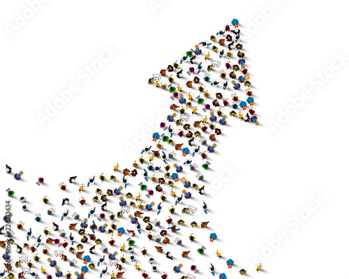 Large group of people in the shape of a grossing arrow. Way to success bussiness concept. Vector illustration