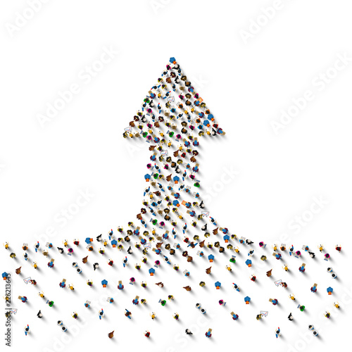 Large group of people in the shape of a grossing arrow, Way to success bussiness concept , Vector illustration