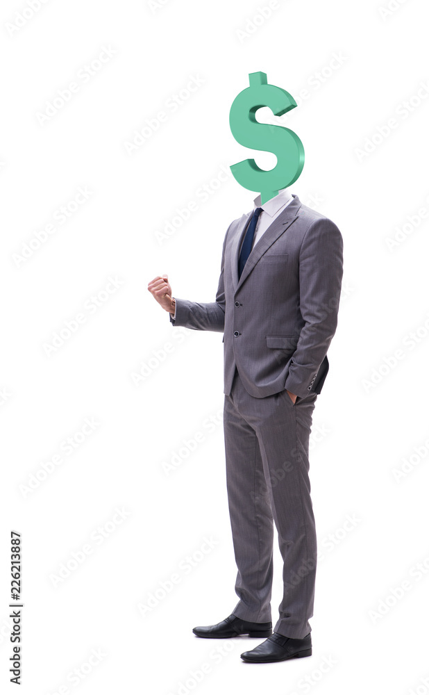 Businessman with dollar sign instead of head Businessman with dollar sign instead of head