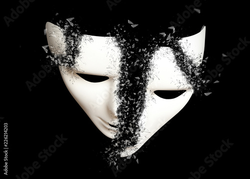 Destruction. White theatrical mask