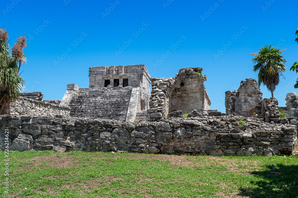Mayan Ruins Besides Caribbean Sea. Riviera Maya, Traveling Mexiko