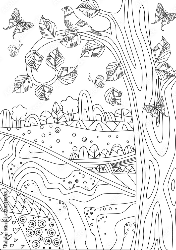 happy summer nature scenery for your coloring book