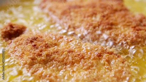 Frying Japanese chicken katsu in pan. How to make Japanese chicken katsu.