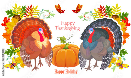 banner with turkey bird. happy thanksgiving day