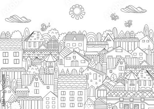 happy summer cityscape for your coloring book photo