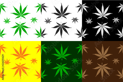Marijuana leaves - vector pattern - set, Cannabis plant background, Seamless pattern of cannabis leaf