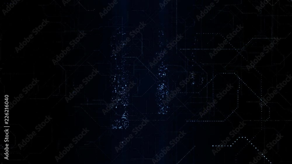 Digital Artificial Intelligence bright blue brain appears in particles ...
