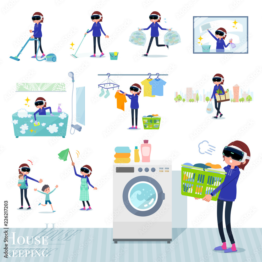Fototapeta premium flat type VR goggle women_housekeeping