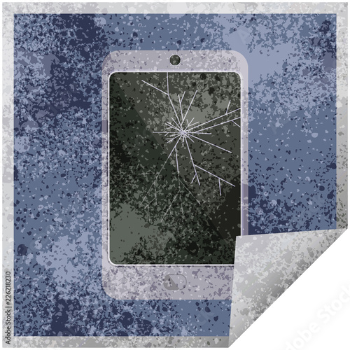 cracked screen cell phone graphic square sticker