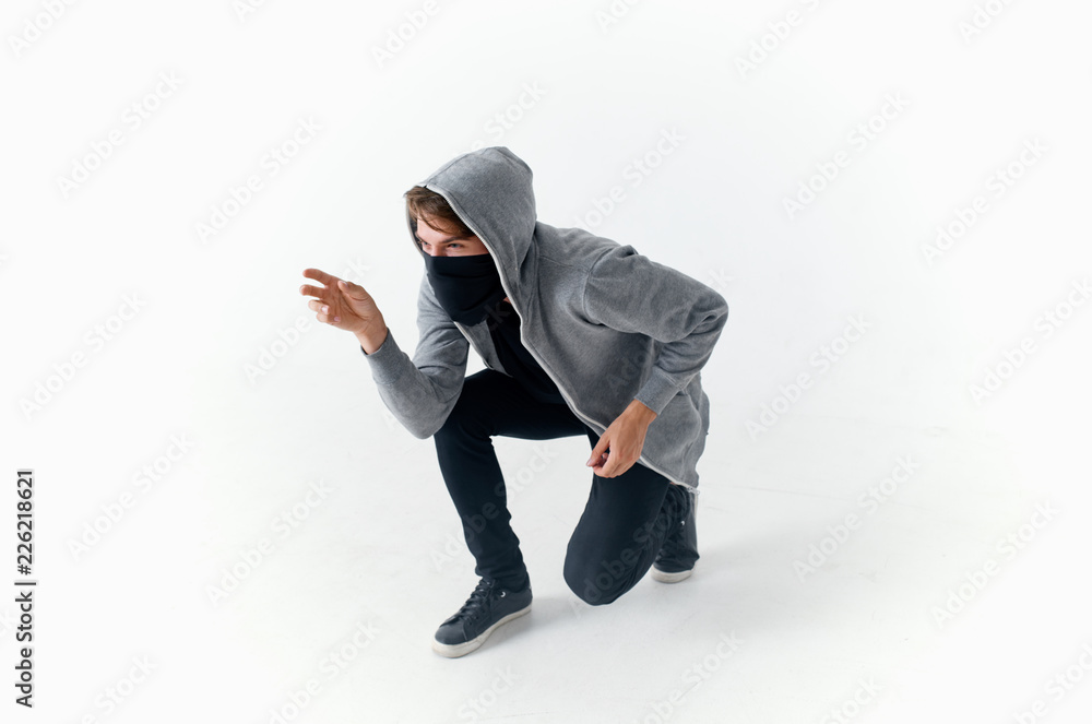 Naklejka premium man thief in mask and hood