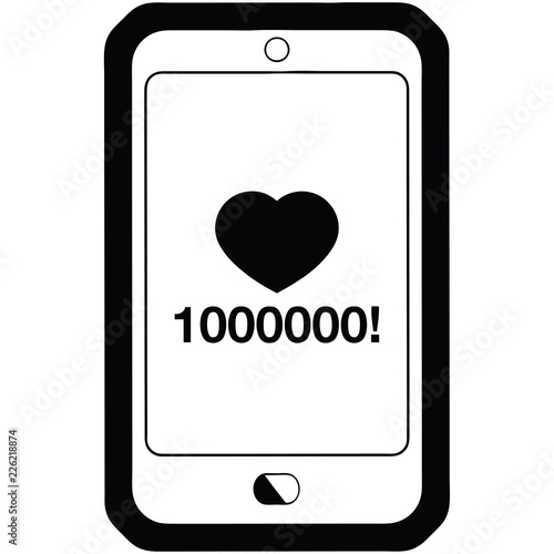 mobile phone showing 1000000 likes graphic icon