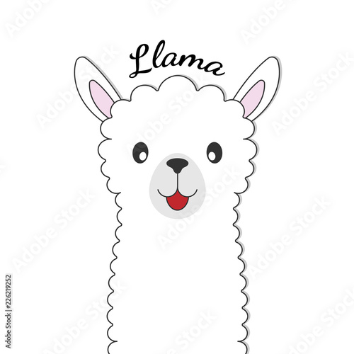 Cute cartoon animal lama isolated a white background.