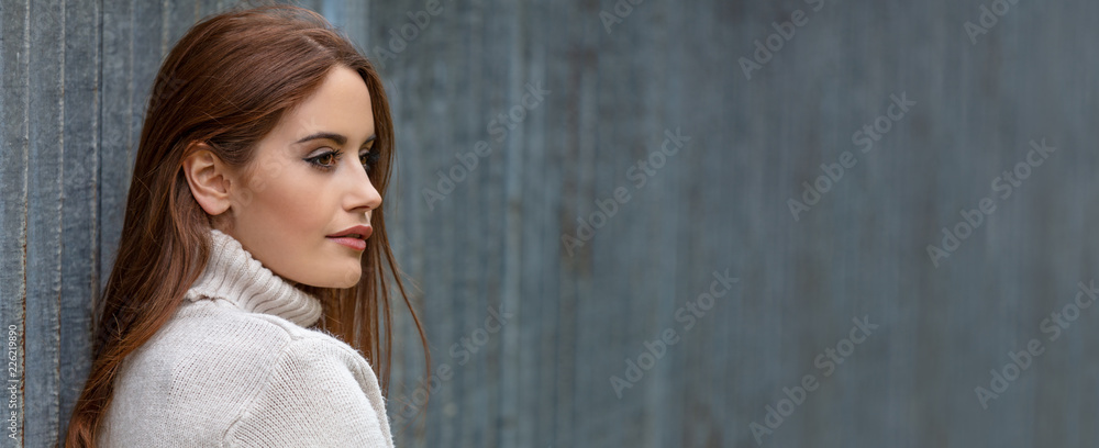 Beautiful Young Woman With Red Hair Panoramic Banner Beautiful Young Woman With Red Hair Panoramic Banner