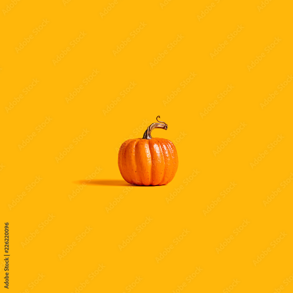 Autumn orange pumpkin on an orange background - obrazy, fototapety, plakaty 