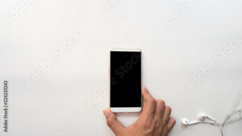 smartphone and hand hold business concept white background