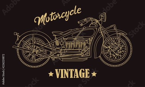 Vintage motorcycle hand drawn vector illustration with lettering