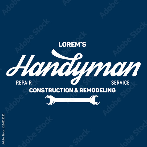 Handyman label, badge, emblem, design element. Tools silhouettes. Carpentry related vector vintage illustration.