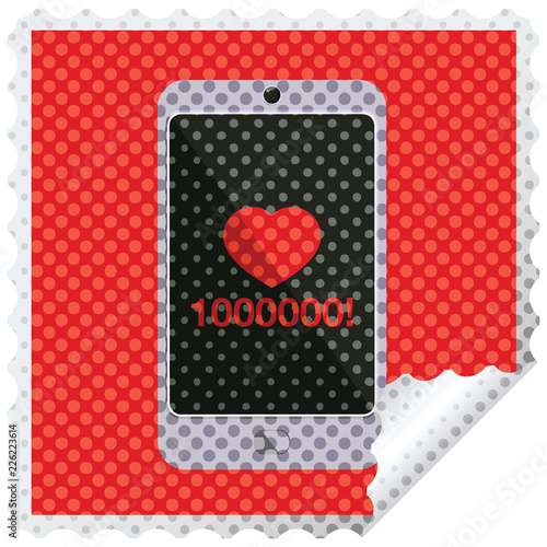 mobile phone showing 1000000 likes graphic vector illustration square sticker stamp