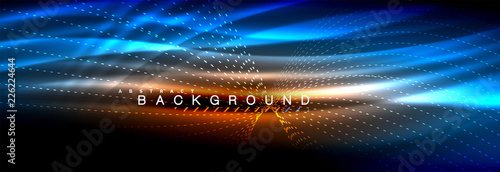 Liquid neon flowing waves, glowing light lines background