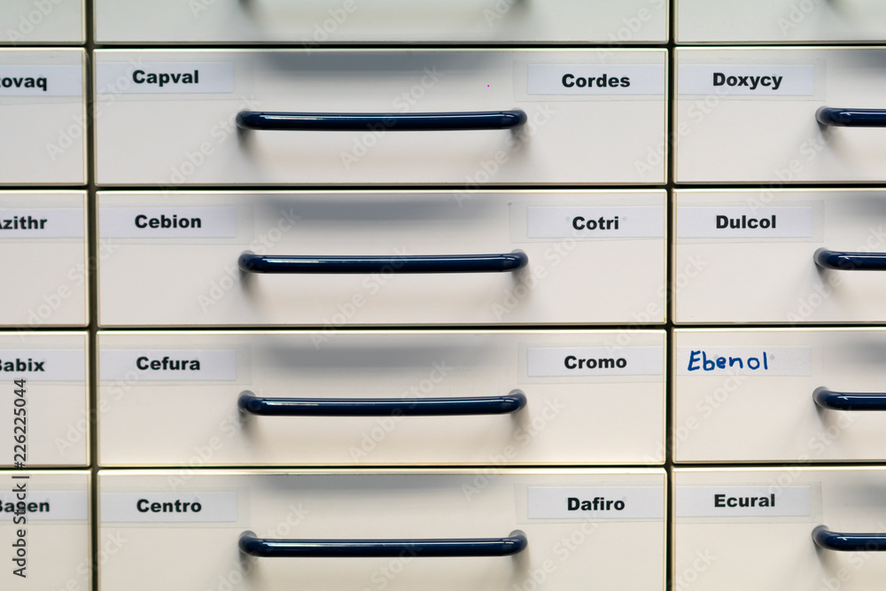 Pharmacy medicine drawers wall Pharmacy medicine drawers wall